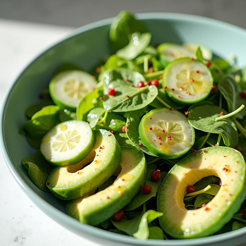 Grüner Salat mit Avocado und Gurke